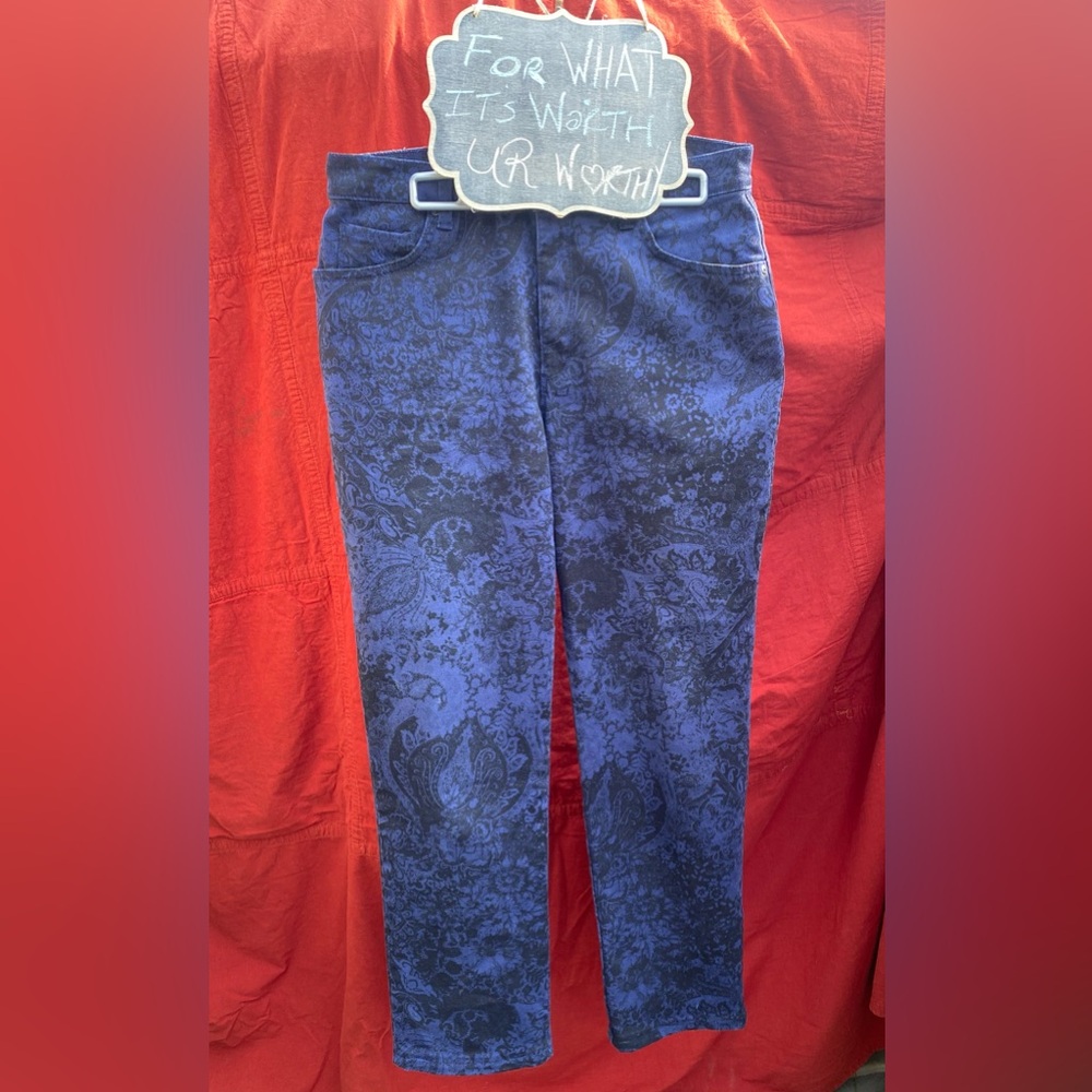 Gloria Vanderbilt Amanda Jeans – Blue & Black Paisley Print, Size 10